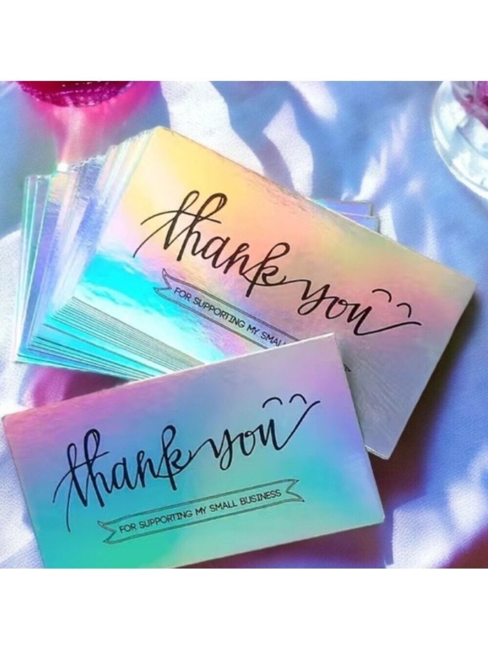 50 Cards, Holographic, Thank You For Supporting My Small Business 2.1” X 3.5”